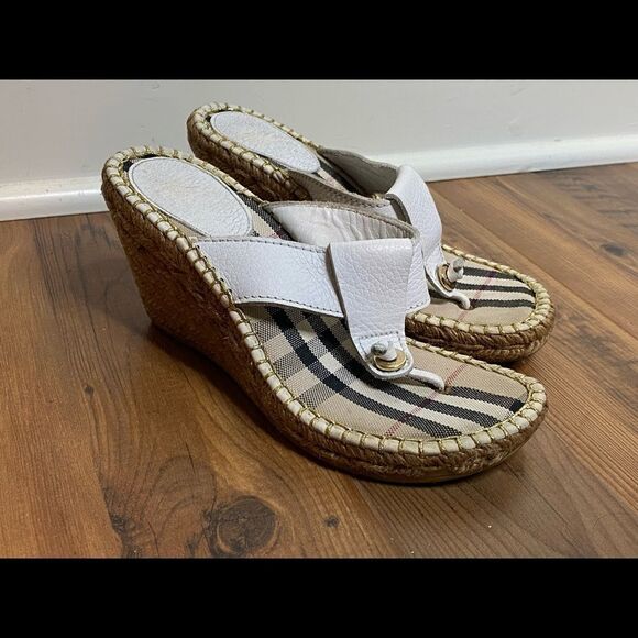 Burberry Sz EU 37 White Leather Espadrilles Wedge Heels - Picture 1 of 8